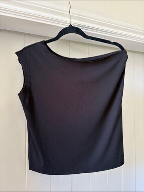 Sunday Ritual Sleek Black Ribbed Asymmetrical Women’s Top, off the shoulder